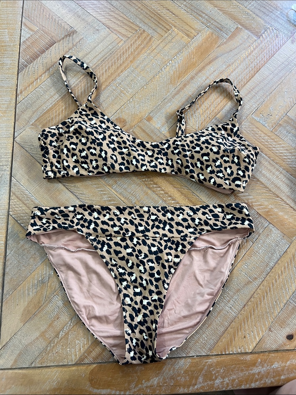 aerie Leopard Print Bikini Set in Tan, Black, Cream